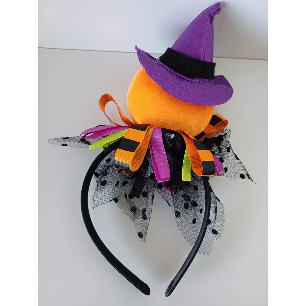 Halloween Holiday Seasonal Pumpkin With Witch Hat Headband Costume Accessories